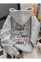 Unisex Gray Faith over Back Printed Hooded Sweatshirt Printed Premium Oversize T-Shirt