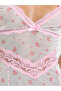 Multi-Color Floral Print Lace Trims Strappy Nightdress With Brief Set - 3