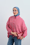 Women's Elasticated Wrists, Balloon Sleeves, Adjustable Waist Shirt, Red - 4