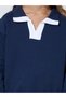 Girls Navy Blue Contrast Details Collared Sweatshirt And Joggers Set - 3