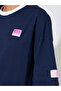 Navy Blue Solid Patchwork 3/4 Sleeves Oversized T-Shirt - 4