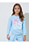 Girls Blue Graphic Print Long Sleeves Sweatshirt And Cuffed Hem Joggers Set - 2