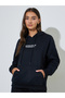 Black Slogan Print Longline Oversized Hoodie