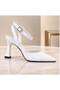 Women's Black Patent Leather Stylish Heeled Shoes with Back Strap 7 cm - 2