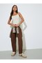 Coffee Brown Solid Pintuck Detail Mid-Rise Drawstring Joggers - 2