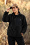 Women's Oversize Zippered 3-Pocket Welsoft Plush Fleece Black Jacket - 6