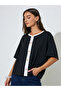Black Contrast Trims Button Details Boxy Fit T-Shirt - 3