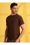 Brown Solid Round Neck Ribbed Knit T-Shirt - 6