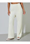 Cream Solid Pleated Details Wide Leg Joggers