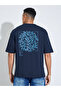 Navy Blue Graphic Print Oversized T-Shirt - 5