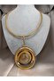 Women's Gold Beige Stone-Look Oval Big Pendant Necklace – Modern Design Stylish Statement Necklace