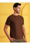 Brown Solid Round Neck Ribbed Knit T-Shirt