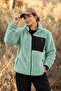 Women's Oversize Zippered 3-Pocket Welsoft Plush Fleece Green Jacket - 5