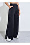 Black Solid Wide Leg Side Slit Activewear Pants