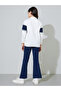 Girls Off White Graphic Print Collared Sweatshirt And Navy Blue Leggings Set - 5