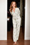 Women's Long Sleeve Buttoned Patterned Green Pajama Set - 2