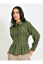 Olive Green Long Sleeve Regular Fit Shirt With Pleated Waist Detail
