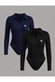 Polo Collar Lycra Flexible Snap Fastener Premium Long Sleeve Bodysuit - 5