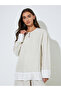 Beige Solid Lace Trims Blouse And Wide Leg Trousers Co-Ord Set - 2