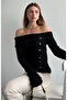 Black Openwork Boat Neck Cardigan - 2Y4358 - 2