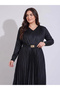 Plain Long Sleeves A-Line Maxi Dress - 2
