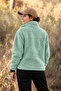 Women's Oversize Zippered 3-Pocket Welsoft Plush Fleece Green Jacket - 2