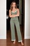 Women's Thin Strap Lace Detailed Green Pajama Set - 5
