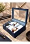 Watch Box for 6 Watches, Navy Blue Crocodile Wood - 4