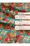 100% Cotton Satin Patchwork Fabric – 300X155 cm – Rose and Geometric Patterns, in Turquoise Red and Orange Tones - 5
