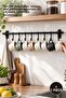1 Piece Adhesive 8-Hook Hanger Bracket – Screwless Installation, Kitchen and Bathroom Organizer, 55 cm Black, Hook Rack