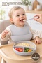 5-Piece Silicone Baby Feeding Set – Vacuumed 3-Compartment Plate, Teether Spoon, Adjustable Bib, Gray Silicone Baby Feeding Set