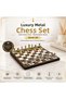 Luxury Metal Chess Set with Chrome Figures 20 X 20 cm Amber Marble Pattern Decorative Special Gift Set