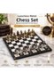 Luxury metal chess set with ottoman byzantine figures, chrome plated black marble patterned wooden board 25x25