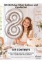 1-20 Years Old Silver Number Foil Balloon and Number Candle Set – 74 cm Birthday Decoration Set