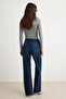 Gece Mavisi Yüksek Bel Wide Leg Geniş Paça %100 Pamuk Non-Stretch Jeans TWOSS23JE00083 - 4
