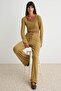 Açık Haki Yumoş Crop ve Wide Leg/Geniş Paça Örme Alt Üst Takım TWOAW23AU00125 - 3