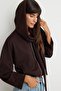 Kahverengi Soft/Yumuşak Dokunuşlu Kapüşonlu Fermuarlı Oversize Örme Hırka/Sweatshirt TWOAW27SW00090