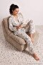 Navy Blue-Ecru 100% Cotton Ethnic Muslin Woven Dressing Gown-Pants Pajama Set Thmaw27Pt00191