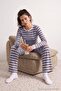 Blue Striped Double Layered Patchwork Knitted Pajama Set Thmaw27Pt00206 - 3