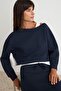 Navy Blue Oversize/Wide Fit Asymmetric Collar Skirted Thick Knitted Bottom - Top Set Twoaw27Au00132 - 2