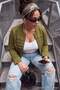 Khaki Button Closure Judge Collar Oversized Knitted Jacket Tbbaw27Ag00048 - 3