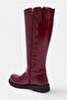 Bordo Fermuarlı Kısa Kadın 4 cm Düz Topuklu Çizme TAKAW25CZ00000 - 4