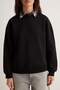 Siyah Dokuma Garni Detaylı Oversize Kalıp Polo Yaka Kalın Polarlı Örme Sweatshirt TWOAW26SW00116 - 3