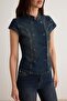 Koyu Mavi Düğme Detaylı Denim Bluz TWOAW27BZ00311 - 3