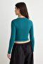 Petrol Viscose Crew Neck Crop Stretchy Knitted Blouse Twoaw24Bz00116 - 4