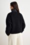 Siyah Peluş Regular/Normal Kalıp Dokuma Garnili Fermuarlı Örme Hırka/Sweatshirt TWOAW25SW00139 - 4