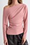 Light Pink Gathered/Drape Detailed Draped Asymmetric Collar Knitted Blouse Twoaw26Bz00138 - 3