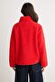 Winter Essentials Kırmızı Polar Fermuarlı Cep Detaylı Örme Hırka/Sweatshirt TWOAW24SW00071 - 5
