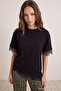 Black Regular/Normal Fit Lace Pack Low Sleeve Short Sleeve Soft Touch Knitted T-Shirt Twoss26Ts00196 - 2