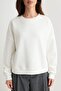 Ecru Thick Fleece Inside Basic Oversize Crew Neck Knitted Sweatshirt Twoaw27Sw00142 - 3